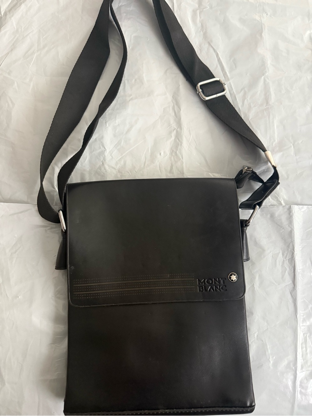 Montblanc Black Leather Messenger Crossbody with Adjustable Strap